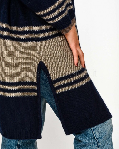 Not Shy Cardigan Lungo Lana/Cashmere Marine/Terre Fumee  YSEE MARINE TERRE FUMEE