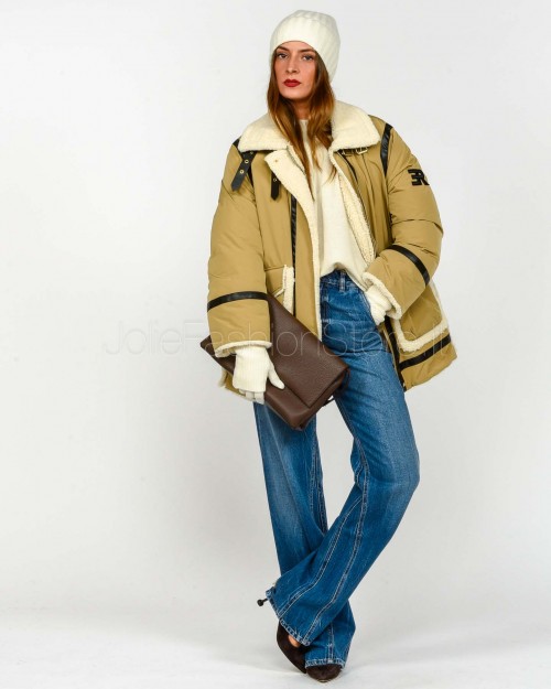 Ermanno Parka di Piuma Con Inserti in Montone e Pelle Ecologica Nocciola  D47EA001EM0-EM0 MF545