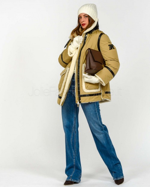 Ermanno Parka di Piuma Con Inserti in Montone e Pelle Ecologica Nocciola  D47EA001EM0-EM0 MF545