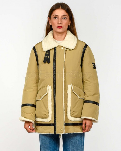 Ermanno Parka di Piuma Con Inserti in Montone e Pelle Ecologica Nocciola  D47EA001EM0-EM0 MF545