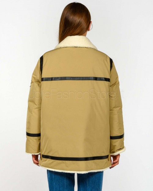 Ermanno Parka di Piuma Con Inserti in Montone e Pelle Ecologica Nocciola  D47EA001EM0-EM0 MF545