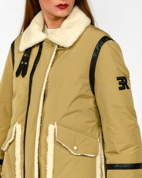 Ermanno Parka di Piuma Con Inserti in Montone e Pelle Ecologica Nocciola  D47EA001EM0-EM0 MF545