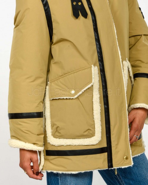 Ermanno Parka di Piuma Con Inserti in Montone e Pelle Ecologica Nocciola  D47EA001EM0-EM0 MF545