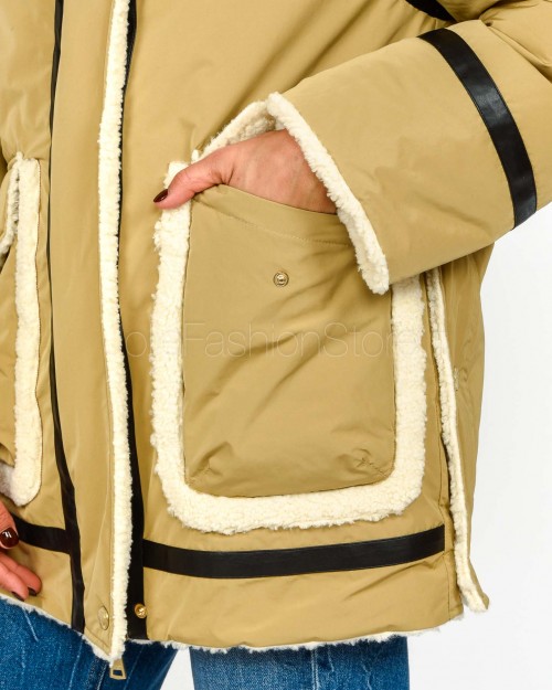 Ermanno Parka di Piuma Con Inserti in Montone e Pelle Ecologica Nocciola  D47EA001EM0-EM0 MF545