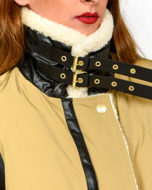Ermanno Parka di Piuma Con Inserti in Montone e Pelle Ecologica Nocciola  D47EA001EM0-EM0 MF545