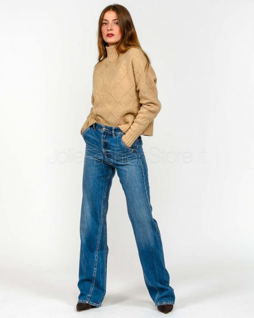 Elisabetta Franchi Pullover in Maglia con Losanghe Jacquard Honey  MK55T57E2 EA2