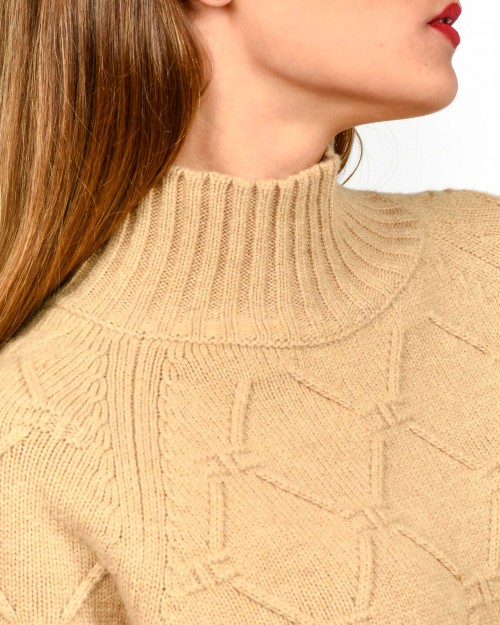 Elisabetta Franchi Pullover in Maglia con Losanghe Jacquard Honey  MK55T57E2 EA2