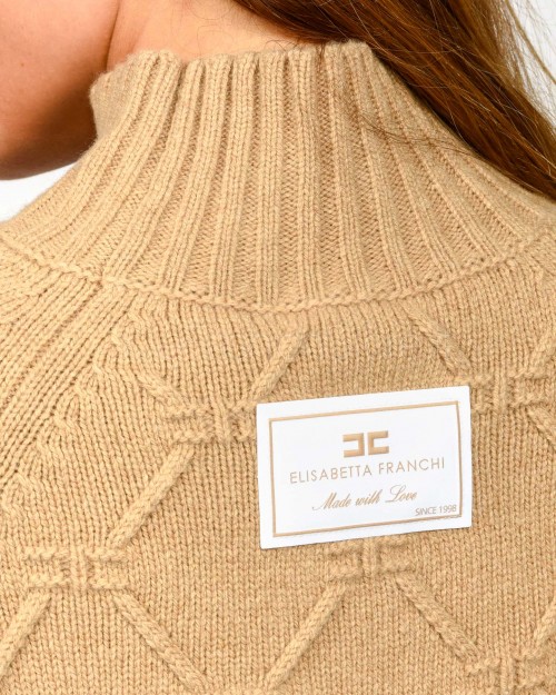 Elisabetta Franchi Pullover in Maglia con Losanghe Jacquard Honey  MK55T57E2 EA2
