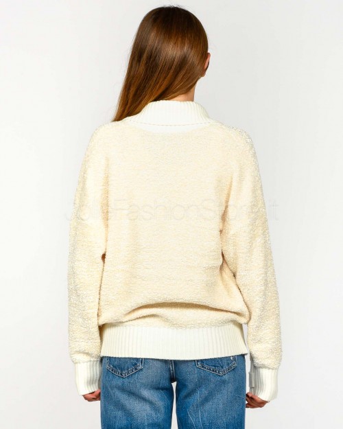 Elisabetta Franchi Cardigan in Ciniglia Bouclé con Bottoni Gioiello Milk  MK44S57E2 DZ9