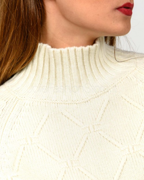 Elisabetta Franchi Pullover in Maglia con Losanghe Jacquard Milk  MK55T57E2 DZ9