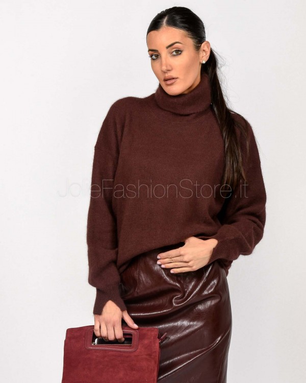 Solo Tre Maglione Over Collo Alto Misto Lana Fondente  M3F0079 FU 69S FONDENTE