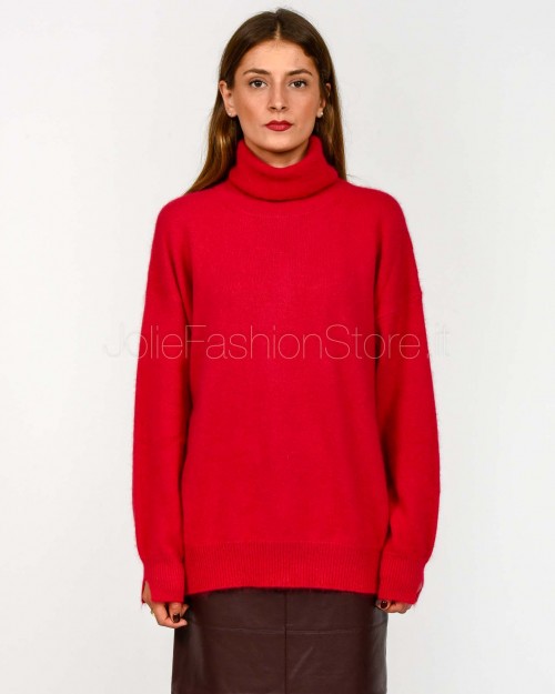 Solo Tre Maglione Over Collo Alto Misto Lana Rosso  M3F0079 FU 45S MEGENTA