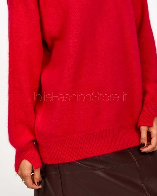 Solo Tre Maglione Over Collo Alto Misto Lana Rosso  M3F0079 FU 45S MEGENTA