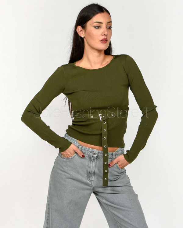 Patrizia Pepe Maglia Con Cinturino Ivy Green  8K0309 K274 G608