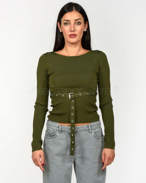Patrizia Pepe Maglia Con Cinturino Ivy Green  8K0309 K274 G608