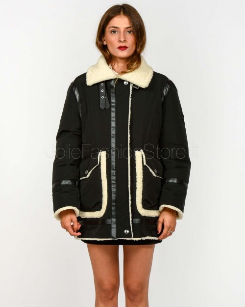 Ermanno Parka di Piuma Con Inserti in Montone e Pelle Ecologica Nero  D47EA001EM0-EM0 MF099