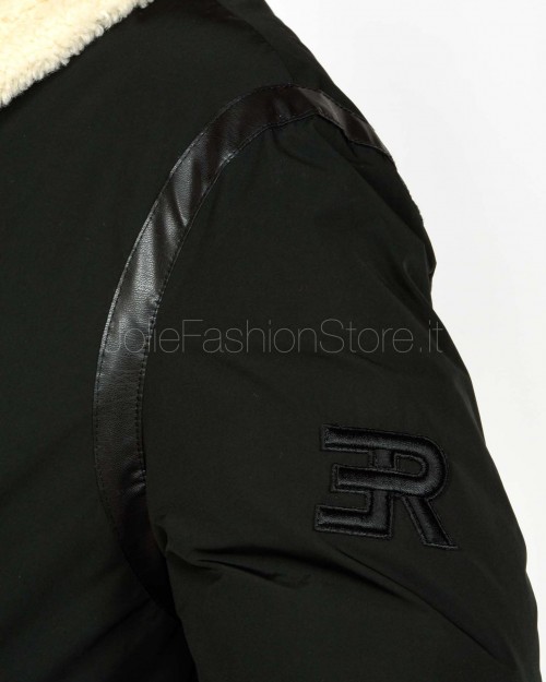 Ermanno Parka di Piuma Con Inserti in Montone e Pelle Ecologica Nero  D47EA001EM0-EM0 MF099