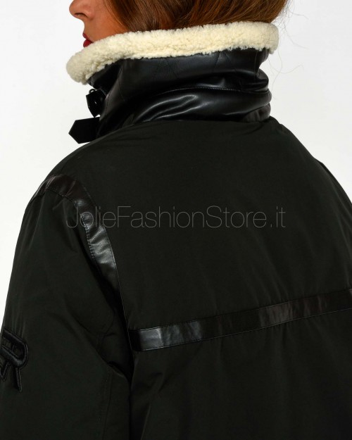 Ermanno Parka di Piuma Con Inserti in Montone e Pelle Ecologica Nero  D47EA001EM0-EM0 MF099