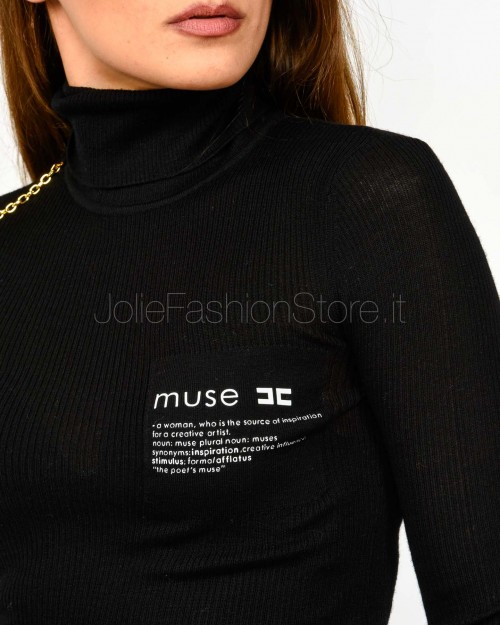 Elisabetta Franchi Dolcevita con Dettaglio Lettering Nero  MK43B57E2 110