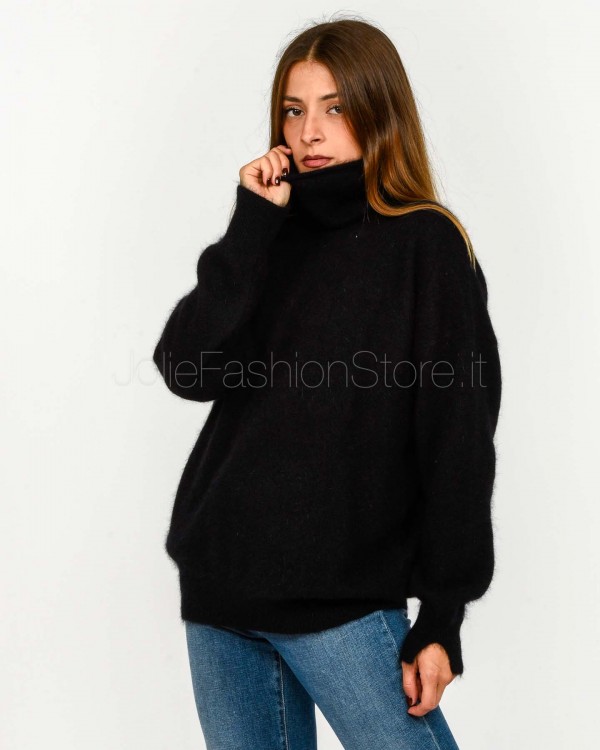 Solo Tre Maglione Over Collo Alto Misto Lana Nero  M3F0079 A 99 NERO