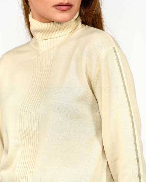 Patrizia Pepe Maglia Collo Alto Banda Lurex Wooly White  2K0340 KM36 W405