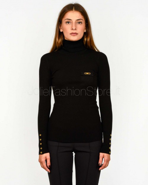 Elisabetta Franchi Maglia a Costine Con Taschino Nero  Mk11B56E2 110