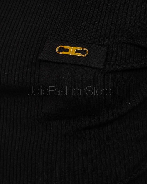 Elisabetta Franchi Maglia a Costine Con Taschino Nero  Mk11B56E2 110