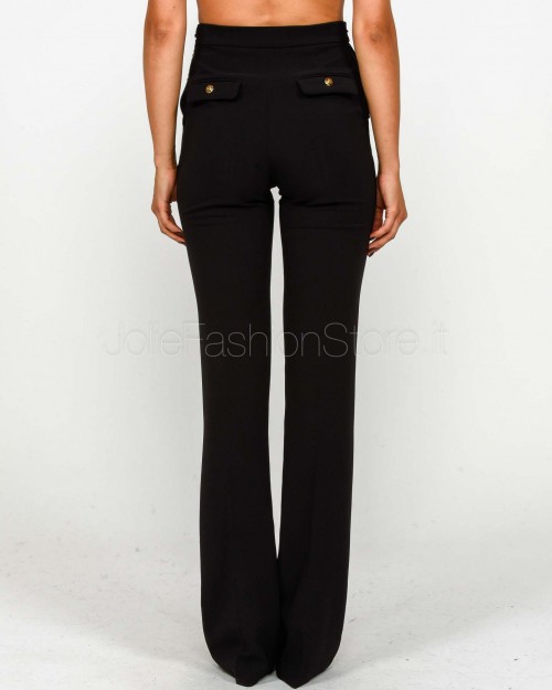 Elisabetta Franchi Pantaloni in Crêpe Leggero Con Catena Gioiello Nero  PA14157E2 110