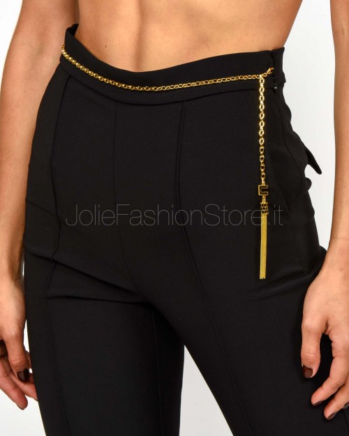 Elisabetta Franchi Pantaloni in Crêpe Leggero Con Catena Gioiello Nero  PA14157E2 110