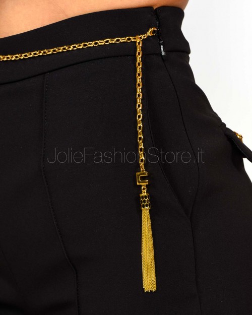 Elisabetta Franchi Pantaloni in Crêpe Leggero Con Catena Gioiello Nero  PA14157E2 110
