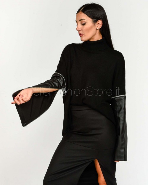 Meimeij Maglia Dolcevita Con Maniche Staccabili Nero