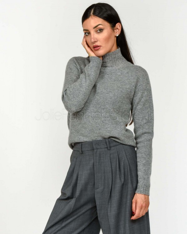 Solo Tre Maglione Lana/Cashmere Collo Alto Grigio  M3F0020 FU 93S ALLUMINIO