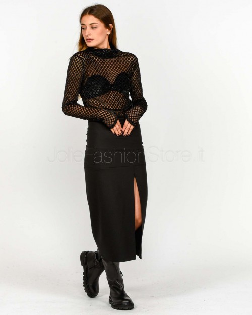 Patrizia Pepe Maglia Velata Dettagli Glitter Black Net  8M1744 A638 K469
