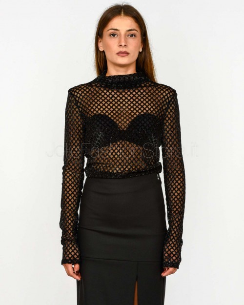 Patrizia Pepe Maglia Velata Dettagli Glitter Black Net  8M1744 A638 K469