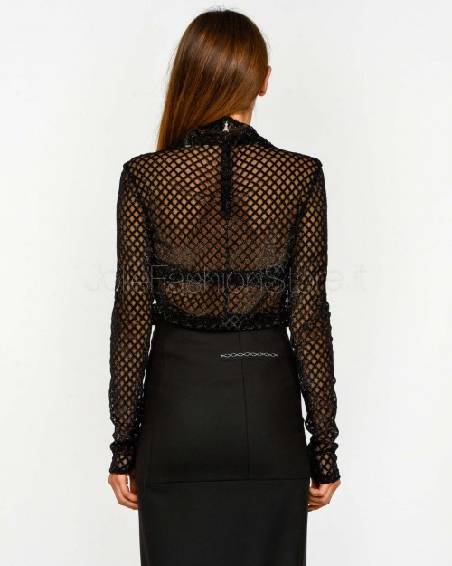Patrizia Pepe Maglia Velata Dettagli Glitter Black Net  8M1744 A638 K469