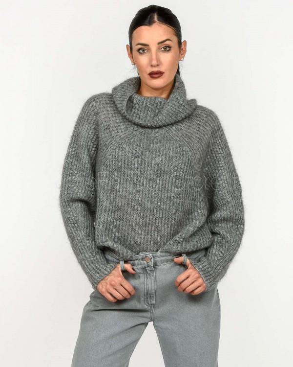 Solo Tre Maglione Misto Cashmere e Lana Collo Alto Grigio  M3F0006 FU 93S ALLUMINIO