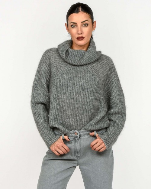 Solo Tre Maglione Misto Cashmere e Lana Collo Alto Grigio