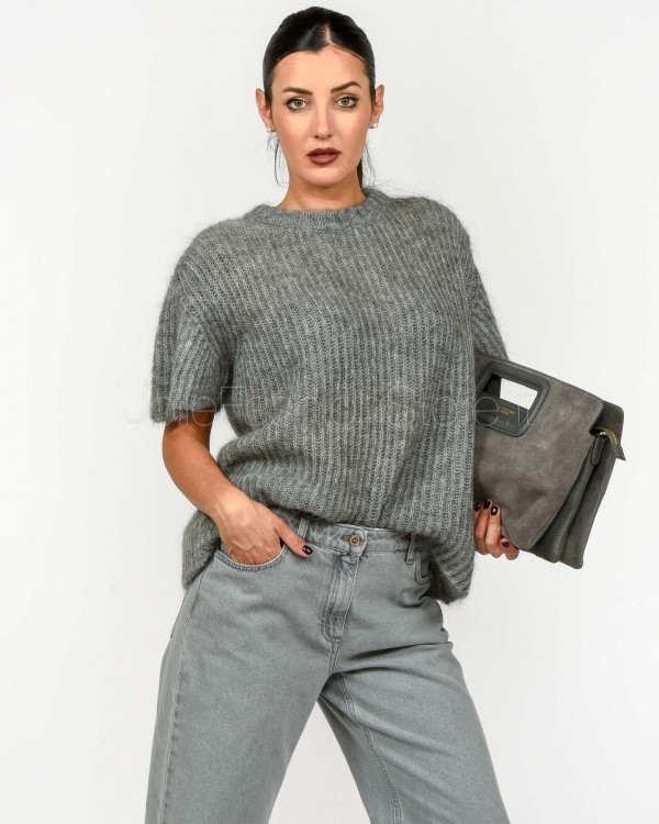 Solo Tre Maglione Maniche Corte Grigio  M3F0088 FU 93S ALLUMINIO