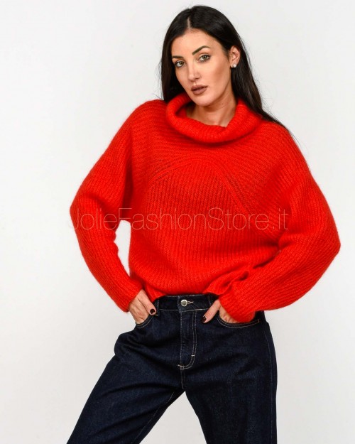 Solo Tre Maglione Misto Cashmere e Lana Collo Alto Rosso