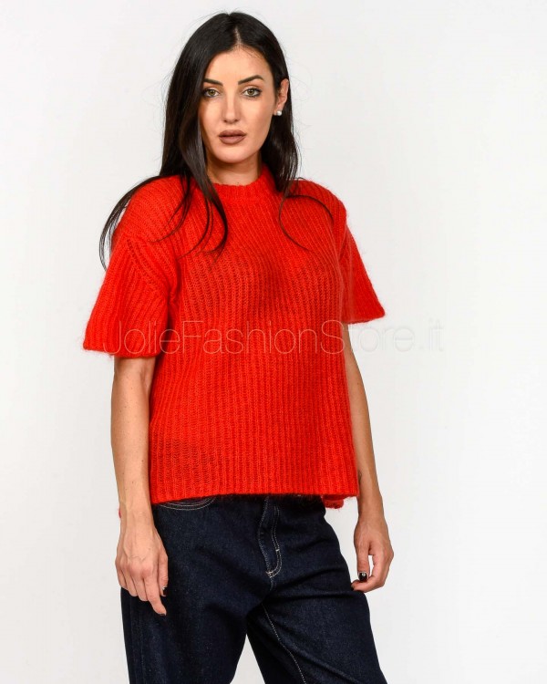 Solo Tre Maglione Maniche Corte Rosso  M3F0088 FU 35S FERARI