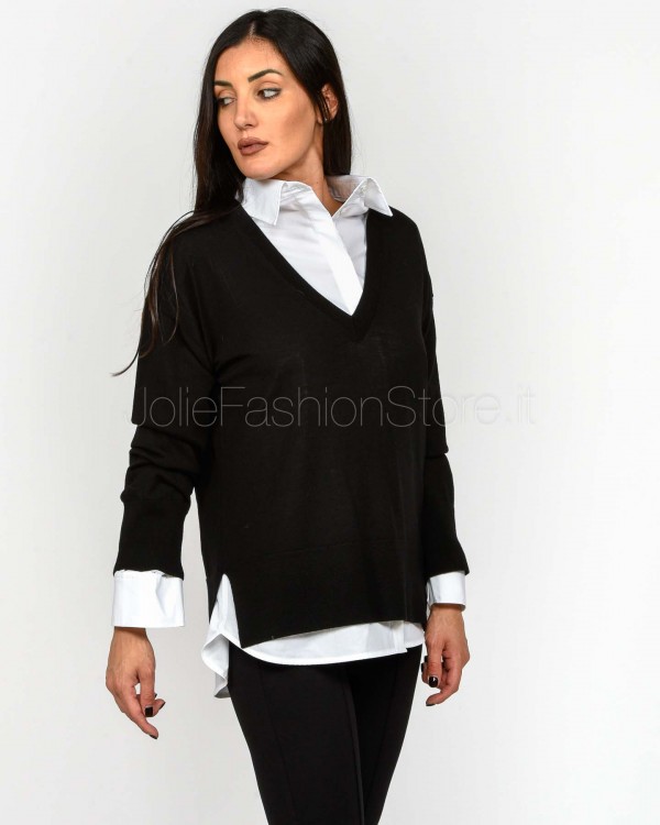 Meimeij Maglia Lana Merlino Nero/Bianco  M5FZ06 100