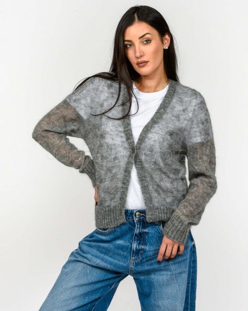 Solo Tre Cardigan 1 Bottone in Misto Lana Grigio