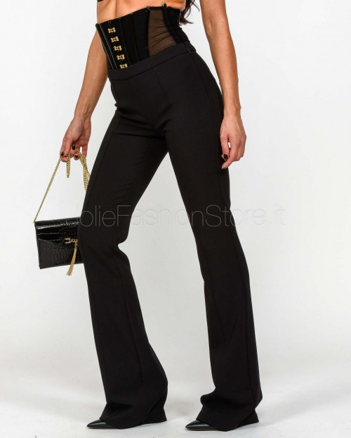 Elisabetta Franchi Pantaloni in Crêpe Leggero con Ganci Gioiello Nero  PA13257E2 110