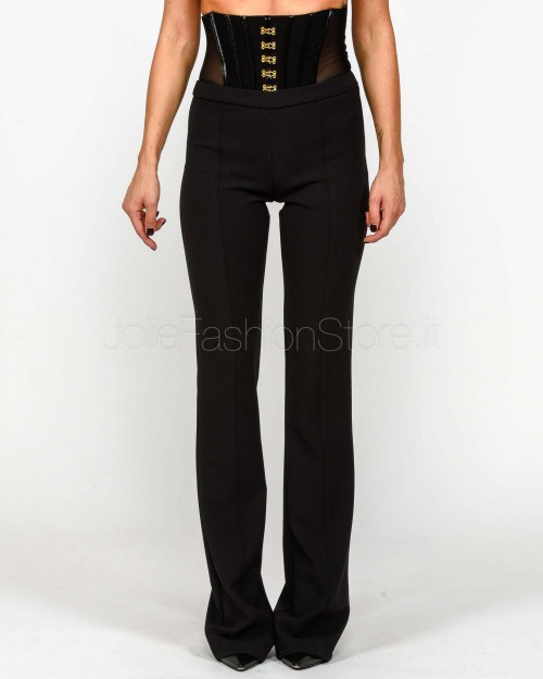 Elisabetta Franchi Pantaloni in Crêpe Leggero con Ganci Gioiello Nero  PA13257E2 110