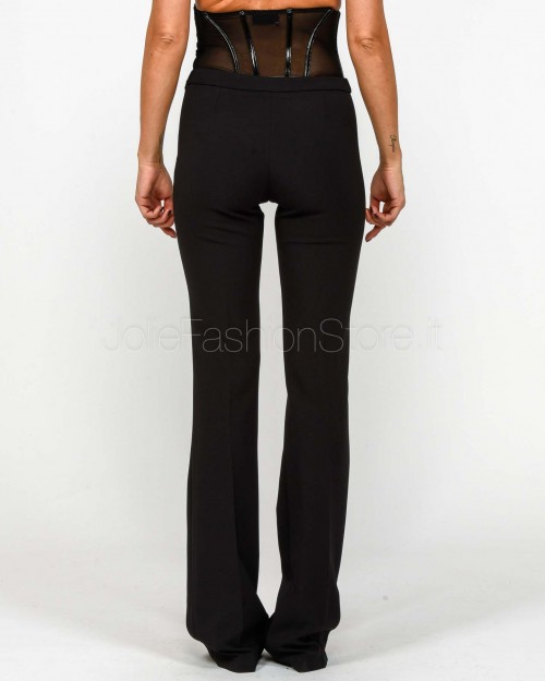 Elisabetta Franchi Pantaloni in Crêpe Leggero con Ganci Gioiello Nero  PA13257E2 110
