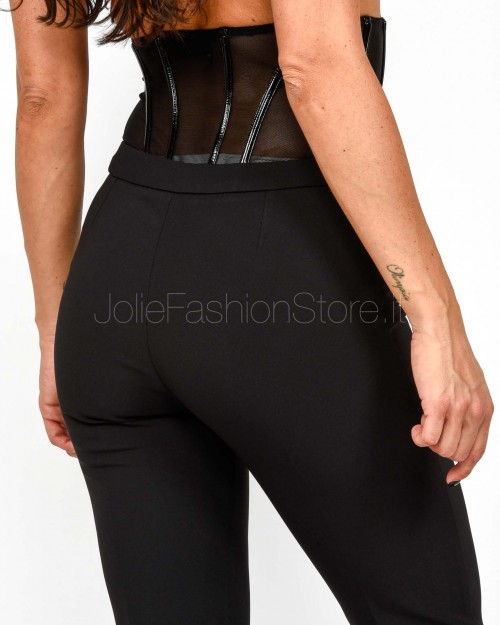 Elisabetta Franchi Pantaloni in Crêpe Leggero con Ganci Gioiello Nero  PA13257E2 110