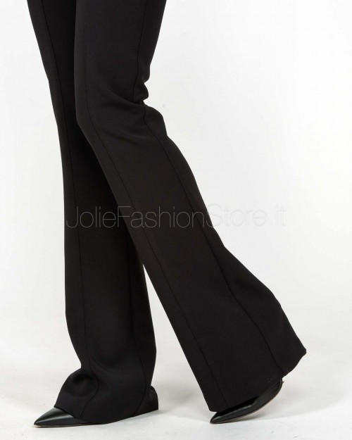 Elisabetta Franchi Pantaloni in Crêpe Leggero con Ganci Gioiello Nero  PA13257E2 110