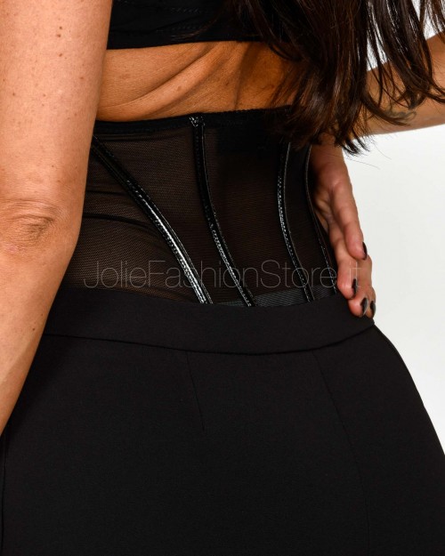 Elisabetta Franchi Pantaloni in Crêpe Leggero con Ganci Gioiello Nero  PA13257E2 110