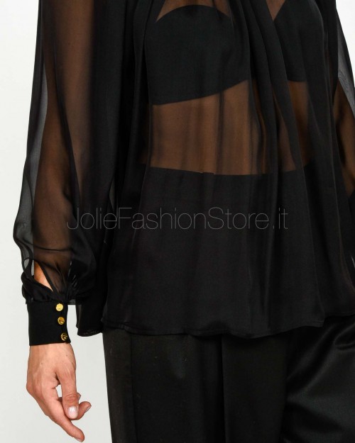 Elisabetta Franchi Blusa in Voile con Ganci Gioiello Nero  CA13457E2 110