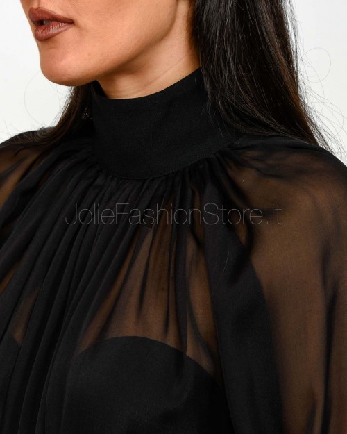 Elisabetta Franchi Blusa in Voile con Ganci Gioiello Nero  CA13457E2 110